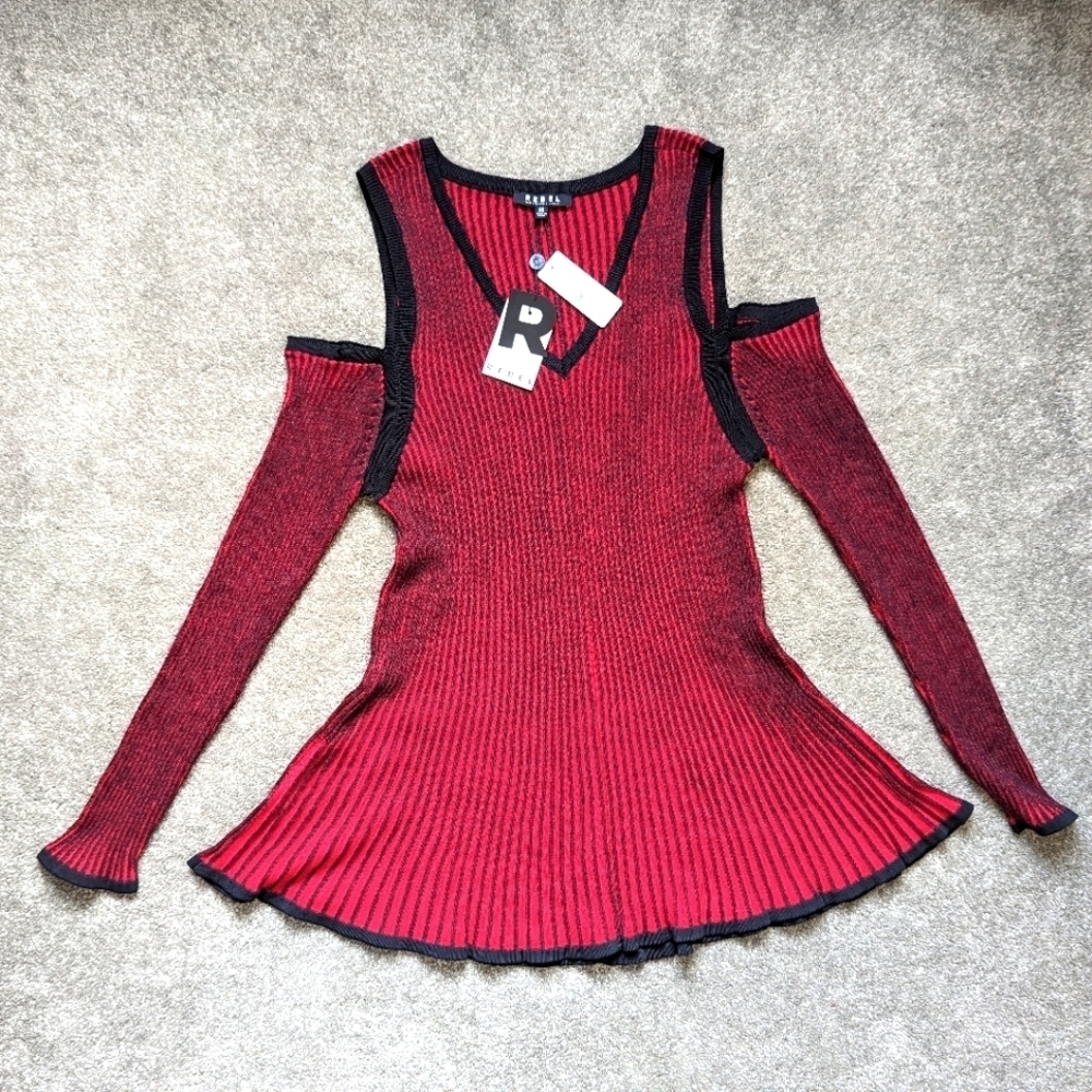 Rebel Wilson X Angels Women's 2X Plaited Sweater Peplum Top W/Split Shoulder